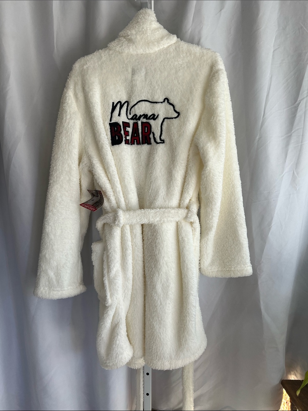 Mama Bear Plush Robe - Cream Cozy Women's Bathrobe New with Tags